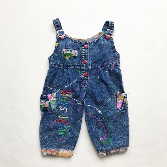 Vintage Vinys Jean paint splatter overalls jumper VGUC tagged as 5-6Y fits 2/3T - Picture 1 of 10